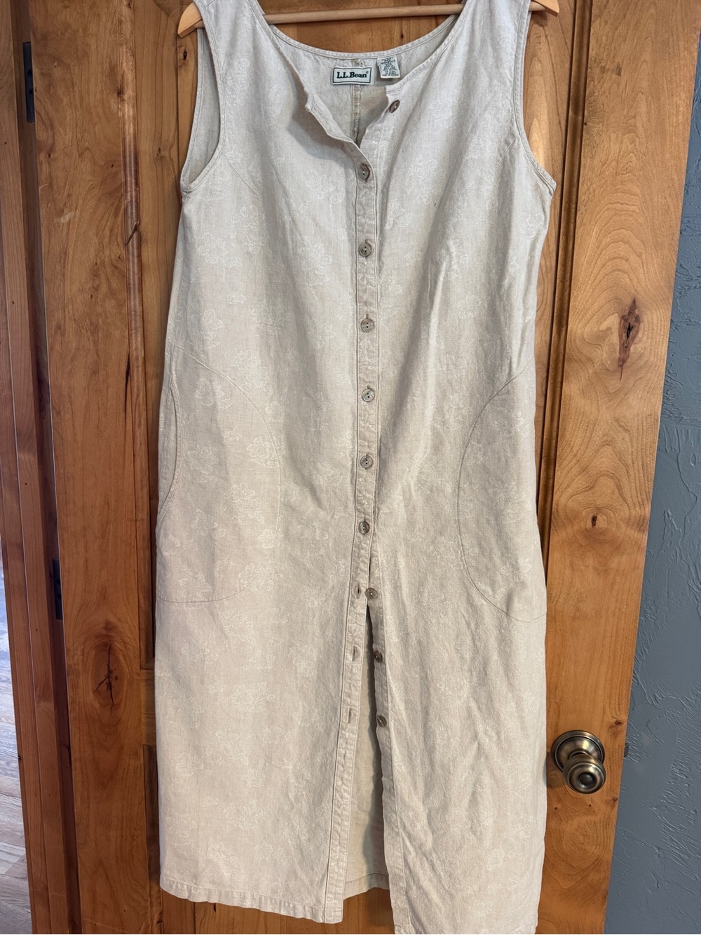 L.L. Bean Sleeveless Button-Front Midi Dress in Light Tan
